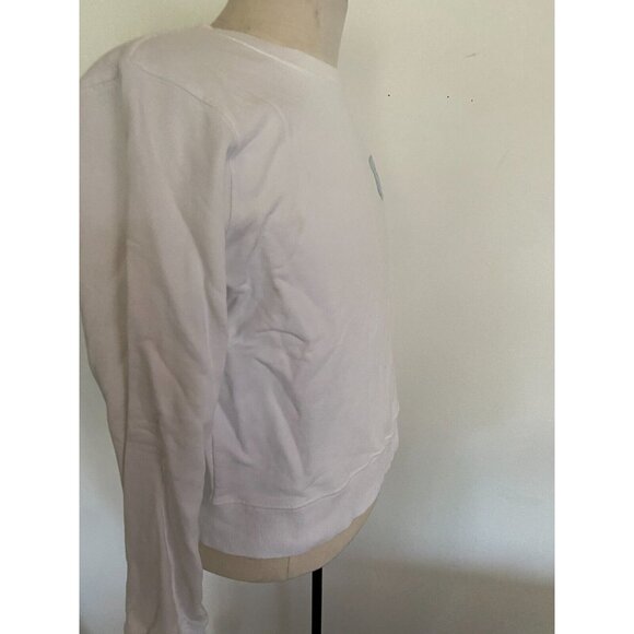 Alexander Wang Blue Plastic Logo White Cotton Sweatshirt Crewneck Women's Sz L - Picture 5 of 16